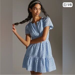 Anthropologie Blue Eyelet Mini Dress